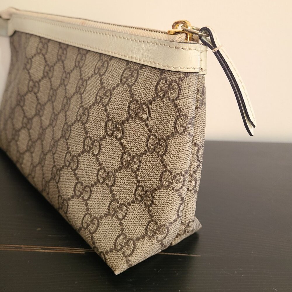 Gucci GG Supreme Web Bag Clutch Canvas Brown Pouch Zip Medium - Picture 5 of 9